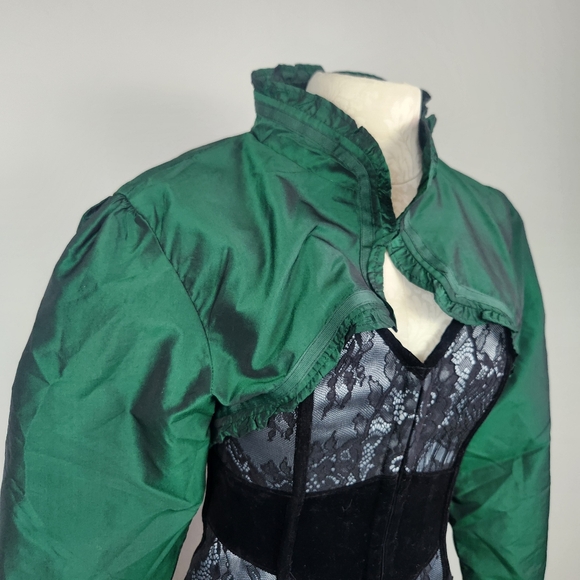 Emerald Green Tafatta Bolero Jacket Size XL Castlecore Renaissance Fairytale - Picture 4 of 14